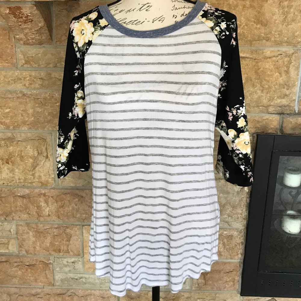 Chris & Carol Mixed Media Floral Baseball Tee